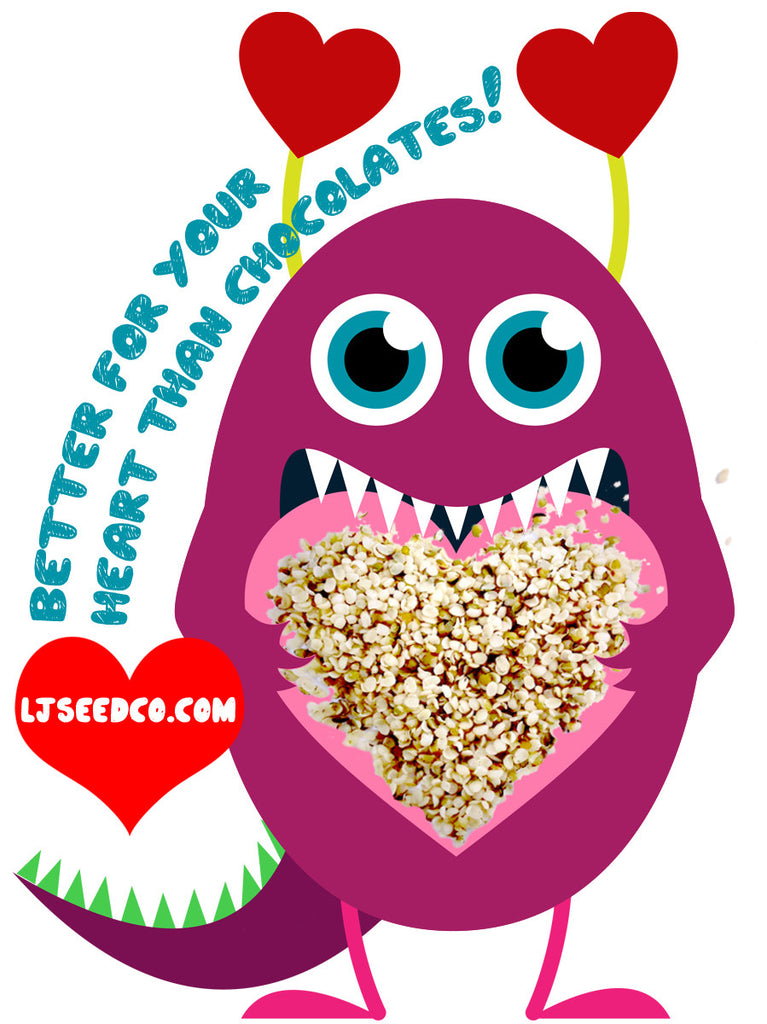 Valentines Day monster eating hemp seeds